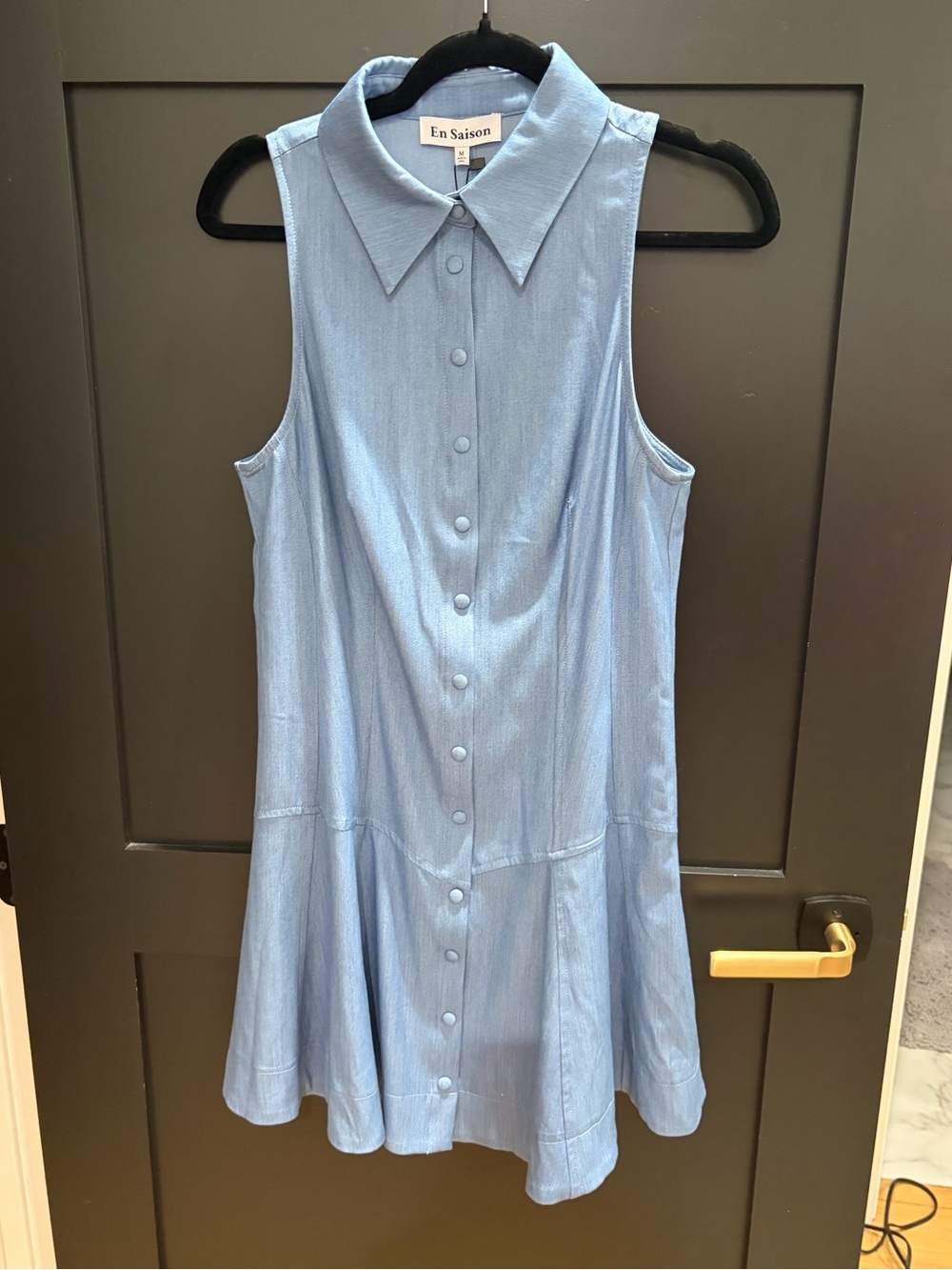 En Saison Girls' Light Blue Collared Sleeveless Button Dress